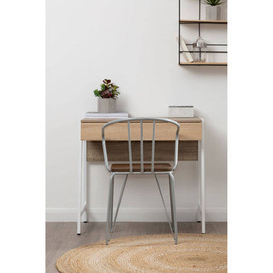 Orsina District Grey Metal and Elm Wood Armchair – Modern Dining Chair