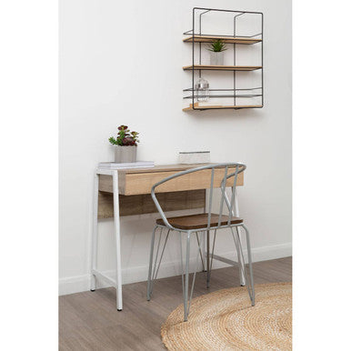 Orsina District Grey Metal and Elm Wood Armchair – Modern Dining Chair