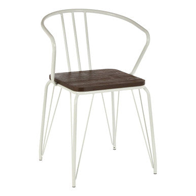 Orsina District White Metal and Elm Wood Armchair – Modern Dining Chair