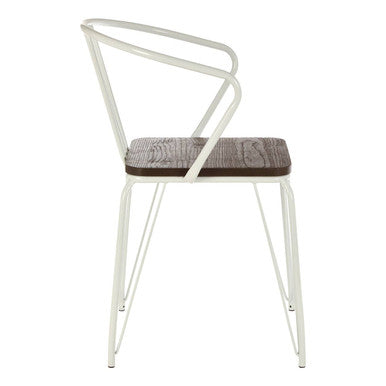Orsina District White Metal and Elm Wood Armchair – Modern Dining Chair