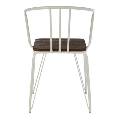 Orsina District White Metal and Elm Wood Armchair – Modern Dining Chair