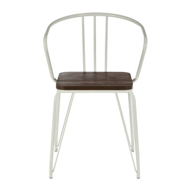 Orsina District White Metal and Elm Wood Armchair – Modern Dining Chair