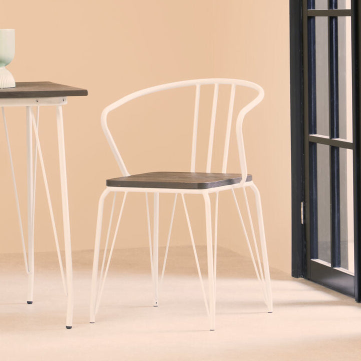 Orsina District White Metal and Elm Wood Armchair – Modern Dining Chair