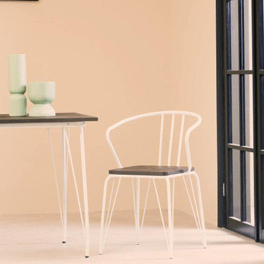 Orsina District White Metal and Elm Wood Armchair – Modern Dining Chair