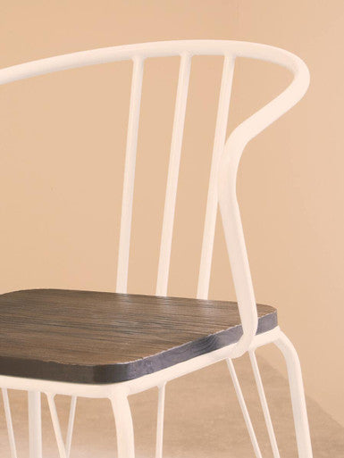 Orsina District White Metal and Elm Wood Armchair – Modern Dining Chair