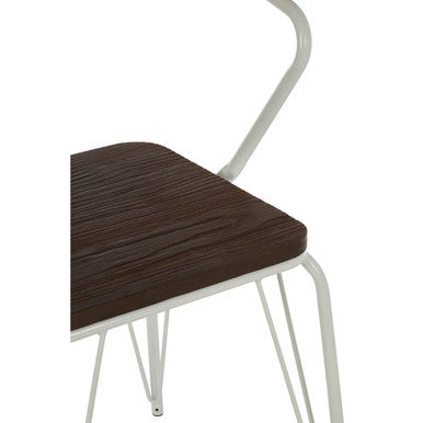 Orsina District White Metal and Elm Wood Armchair – Modern Dining Chair