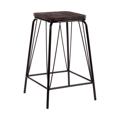 Orsina District Counter Stool – Black Metal and Elm Wood Kitchen Seat