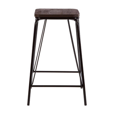 Orsina District Counter Stool – Black Metal and Elm Wood Kitchen Seat