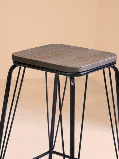 Orsina District Counter Stool – Black Metal and Elm Wood Kitchen Seat