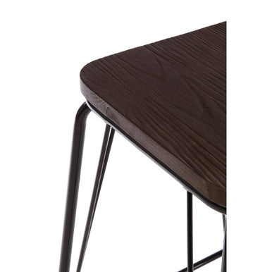 Orsina District Counter Stool – Black Metal and Elm Wood Kitchen Seat