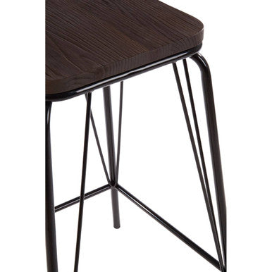 Orsina District Counter Stool – Black Metal and Elm Wood Kitchen Seat