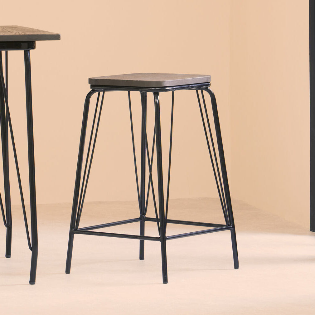 Orsina District Counter Stool – Black Metal and Elm Wood Kitchen Seat