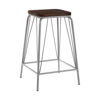 Orsina District Industrial Bar Stool - Grey Metal and Elm Wood