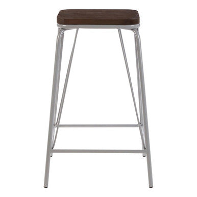 Orsina District Industrial Bar Stool - Grey Metal and Elm Wood