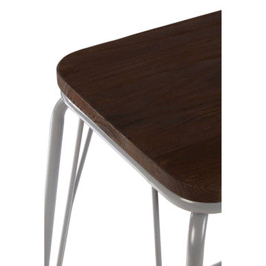 Orsina District Industrial Bar Stool - Grey Metal and Elm Wood
