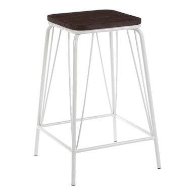 Orsina District Counter Stool – White Metal and Elm Wood Seating