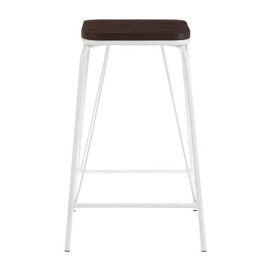 Orsina District Counter Stool – White Metal and Elm Wood Seating