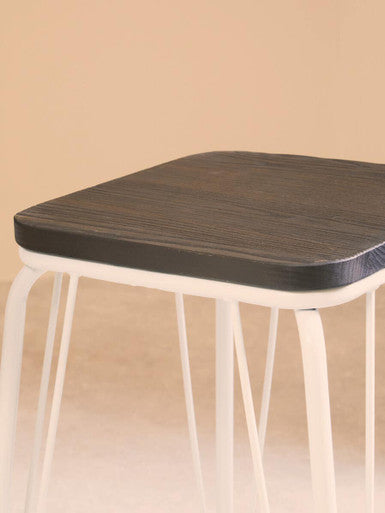 Orsina District Counter Stool – White Metal and Elm Wood Seating