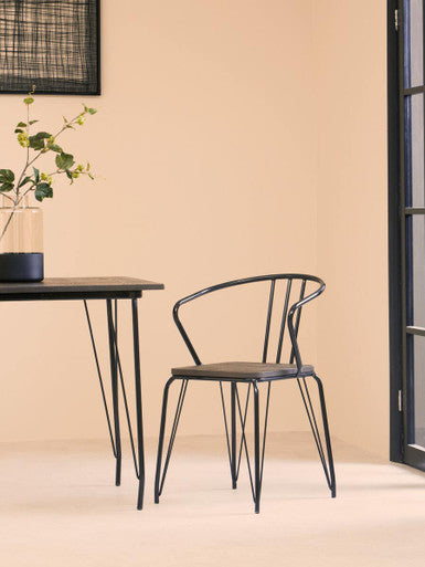 Orsina District Elm Wood and Black Metal Dining Table – Modern Industrial