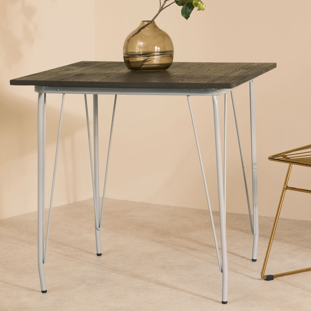Orsina District Elm Wood Dining Table | Grey Metal Industrial Frame