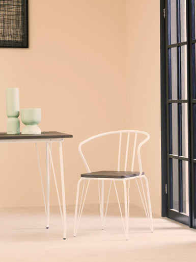 Orsina District Square Dining Table | Elm Wood Top & White Metal Legs