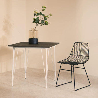 Orsina District Square Dining Table | Elm Wood Top & White Metal Legs