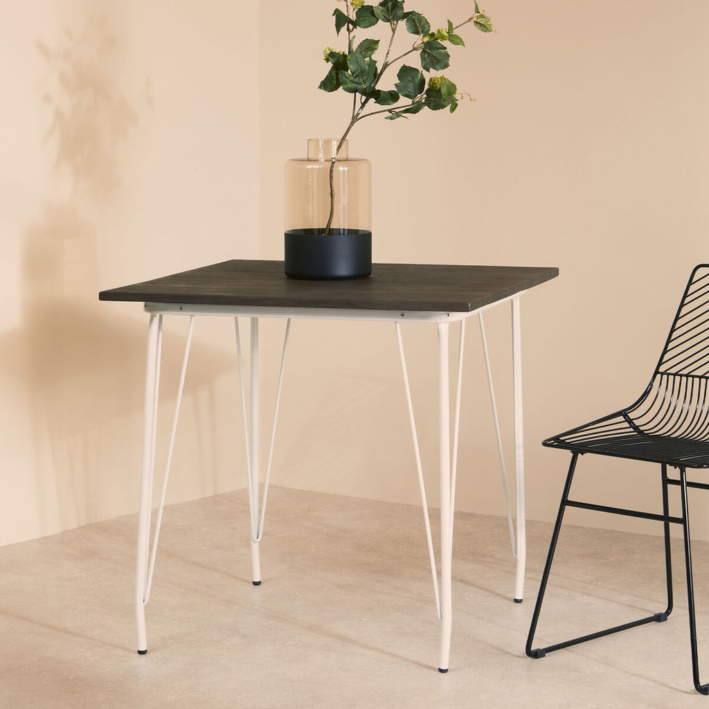 Orsina District Square Dining Table | Elm Wood Top & White Metal Legs