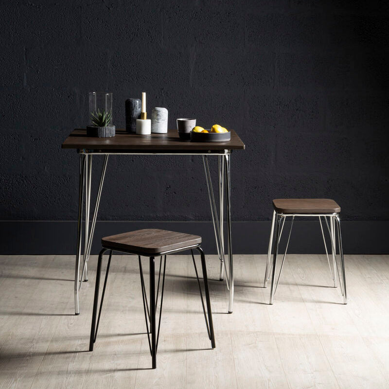 Orsina District Elm Wood Dining Table with Polished Chrome Legs