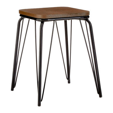 Orsina District Small Elm Wood Stool – Industrial Black Metal Bar Stool