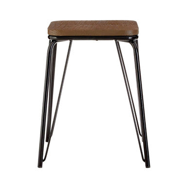 Orsina District Small Elm Wood Stool – Industrial Black Metal Bar Stool