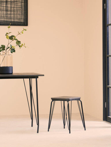 Orsina District Small Elm Wood Stool – Industrial Black Metal Bar Stool