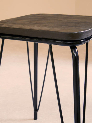 Orsina District Small Elm Wood Stool – Industrial Black Metal Bar Stool