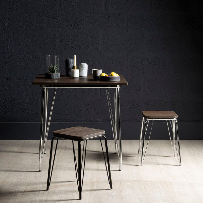 Orsina District Small Elm Wood Stool – Industrial Black Metal Bar Stool