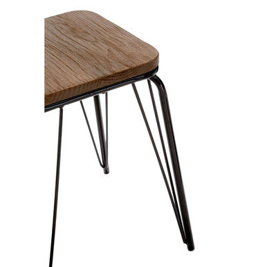 Orsina District Small Elm Wood Stool – Industrial Black Metal Bar Stool