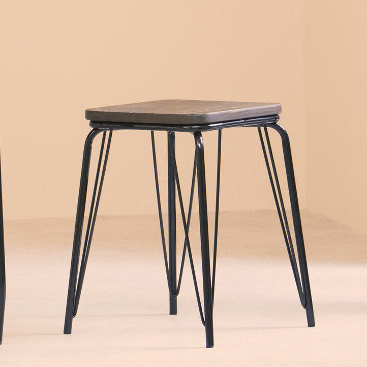 Orsina District Small Elm Wood Stool – Industrial Black Metal Bar Stool
