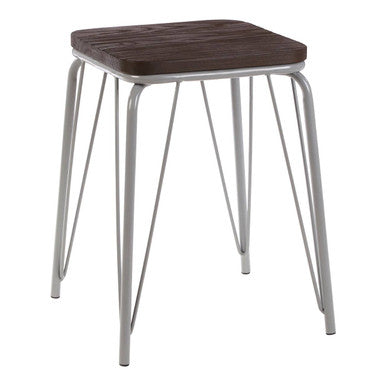 Orsina District Small Wood Stool – Grey Metal and Elm Industrial Seat