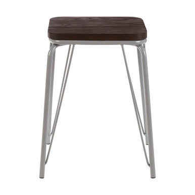 Orsina District Small Wood Stool – Grey Metal and Elm Industrial Seat