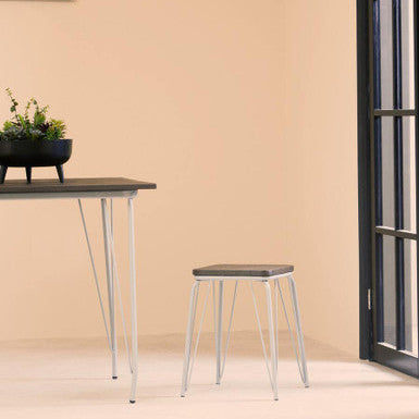 Orsina District Small Wood Stool – Grey Metal and Elm Industrial Seat