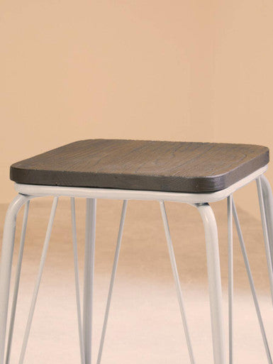 Orsina District Small Wood Stool – Grey Metal and Elm Industrial Seat