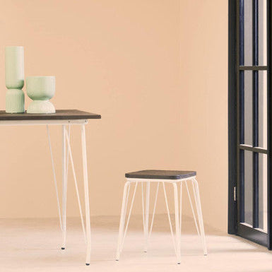 Orsina District White Metal and Elm Wood Stool – Modern Kitchen Seating