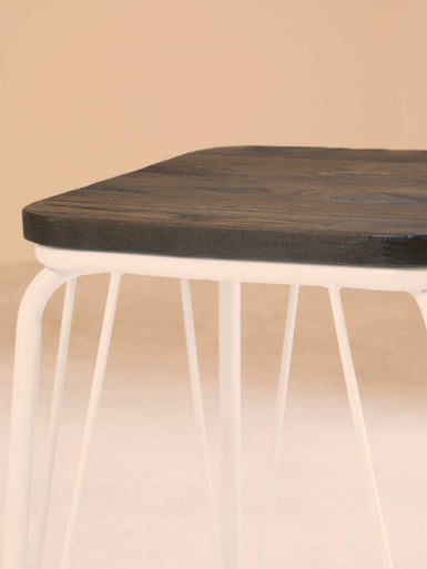 Orsina District White Metal and Elm Wood Stool – Modern Kitchen Seating