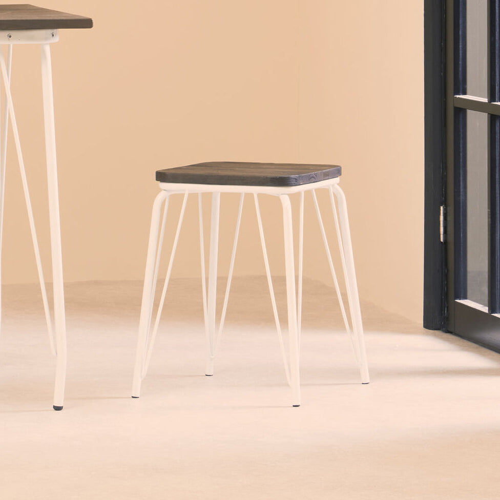 Orsina District White Metal and Elm Wood Stool – Modern Kitchen Seating