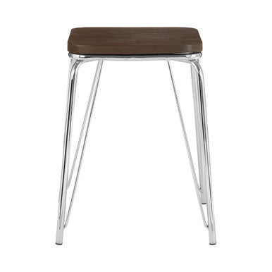 Orsina District Industrial Elm Wood and Chrome Metal Small Stool