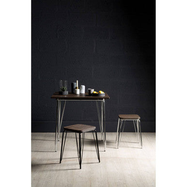 Orsina District Industrial Elm Wood and Chrome Metal Small Stool