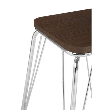 Orsina District Industrial Elm Wood and Chrome Metal Small Stool