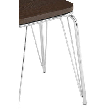 Orsina District Industrial Elm Wood and Chrome Metal Small Stool