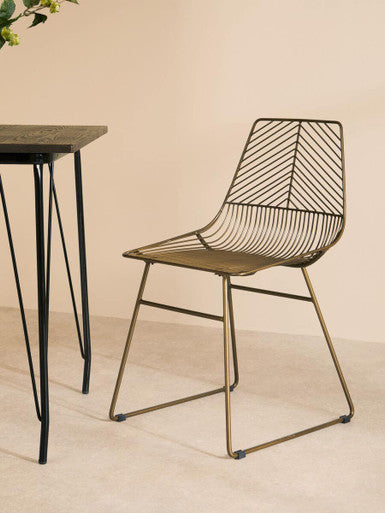 Orsina District Bronze Metal Wire Dining Chair with Tapered Legs