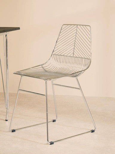 Orsina District Chrome Wire Dining Chair | Modern Tapered Metal Legs