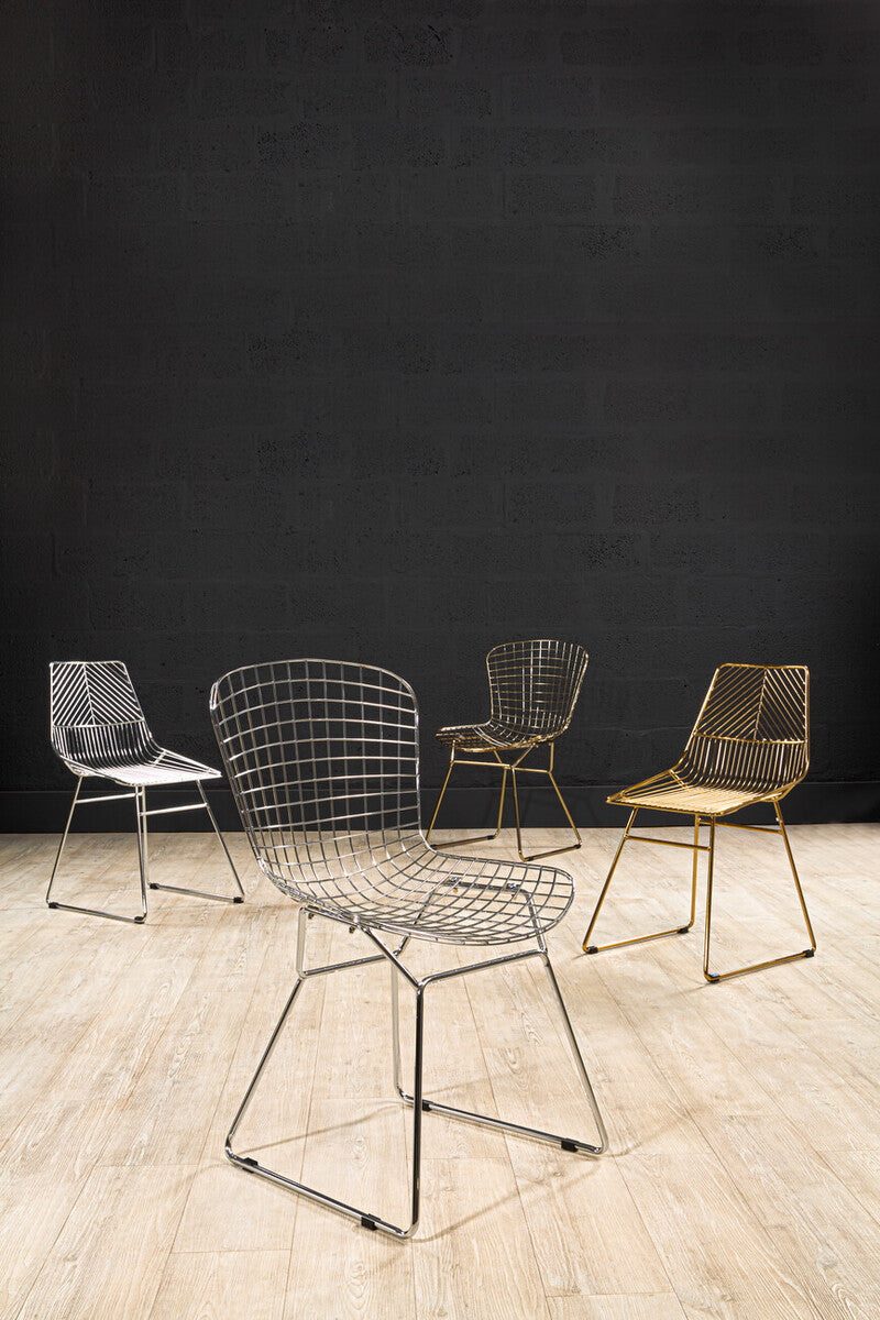 Orsina District Chrome Wire Dining Chair | Modern Tapered Metal Legs