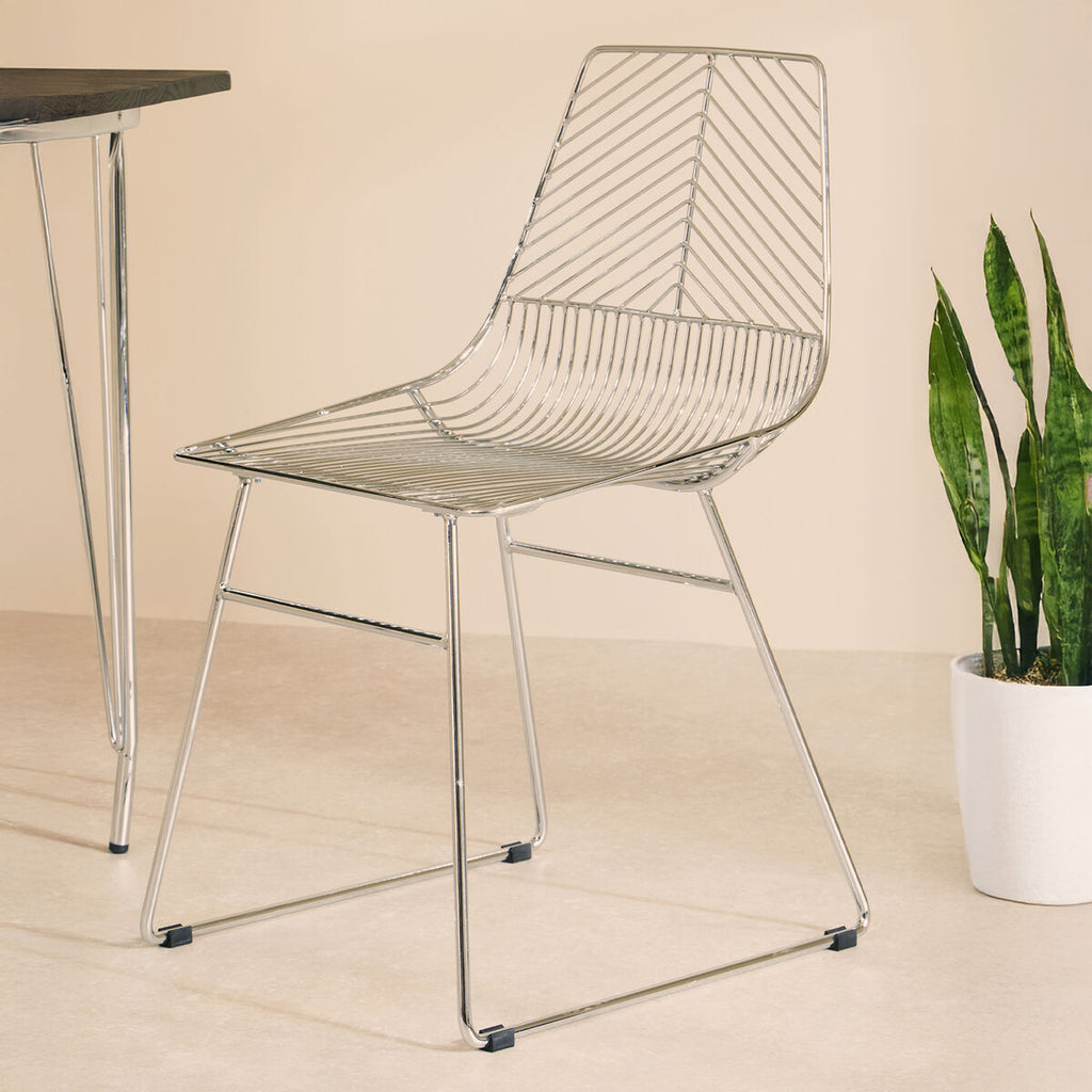 Orsina District Chrome Wire Dining Chair | Modern Tapered Metal Legs